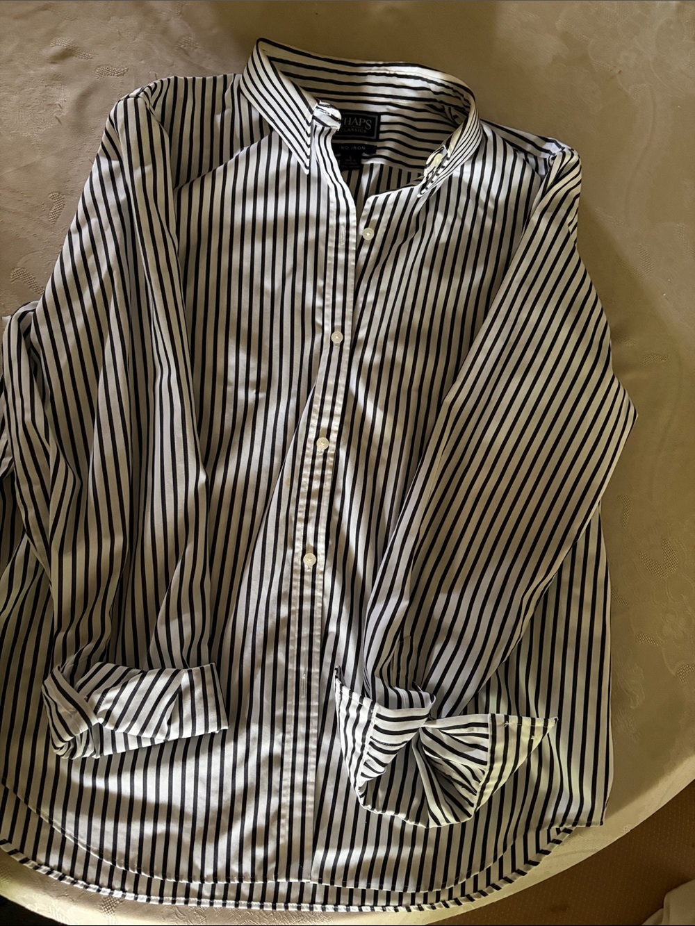 Chaps Black and White Vertical Stripe Button-Front Blouse